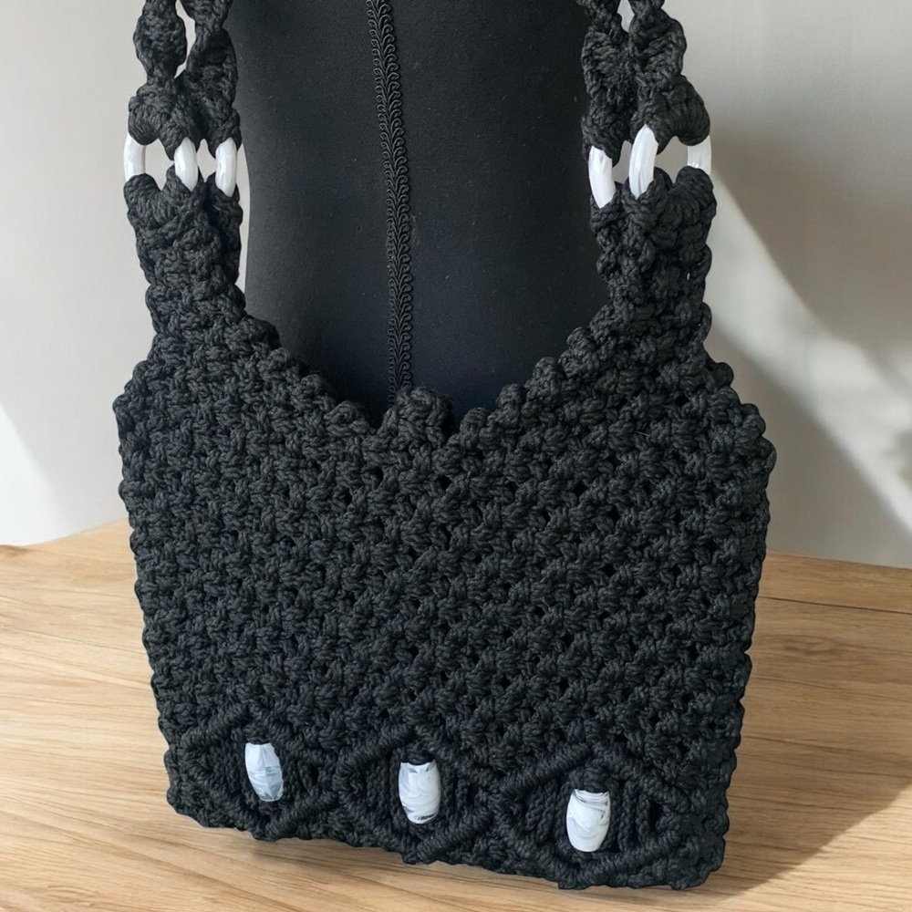 Handmade Crochet Shoulder Bag White Jade Insert Dark Lolita Normcore Minimalist